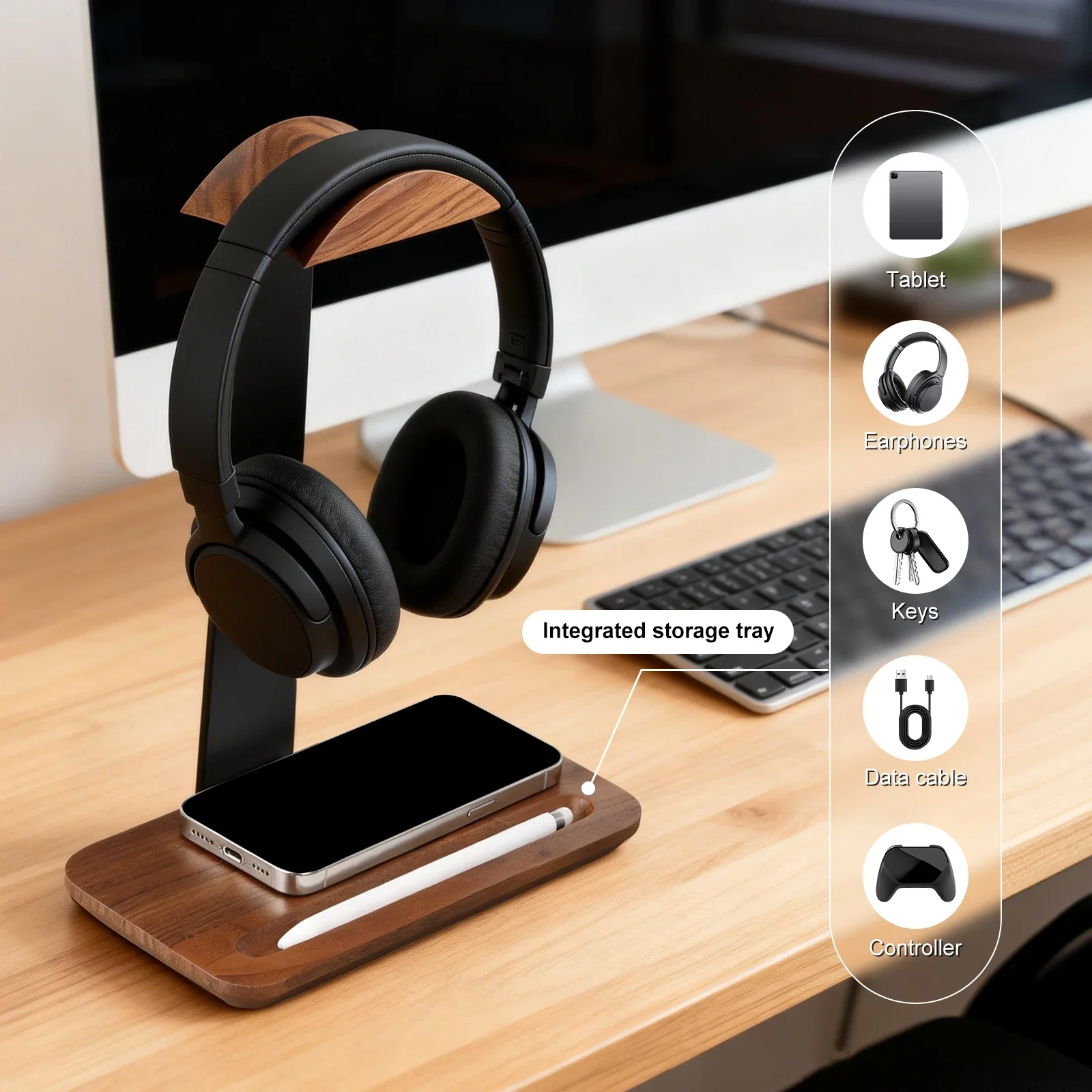 Universele houten hoofdtelefoo - Headphone Stand Desk recensie en prijs