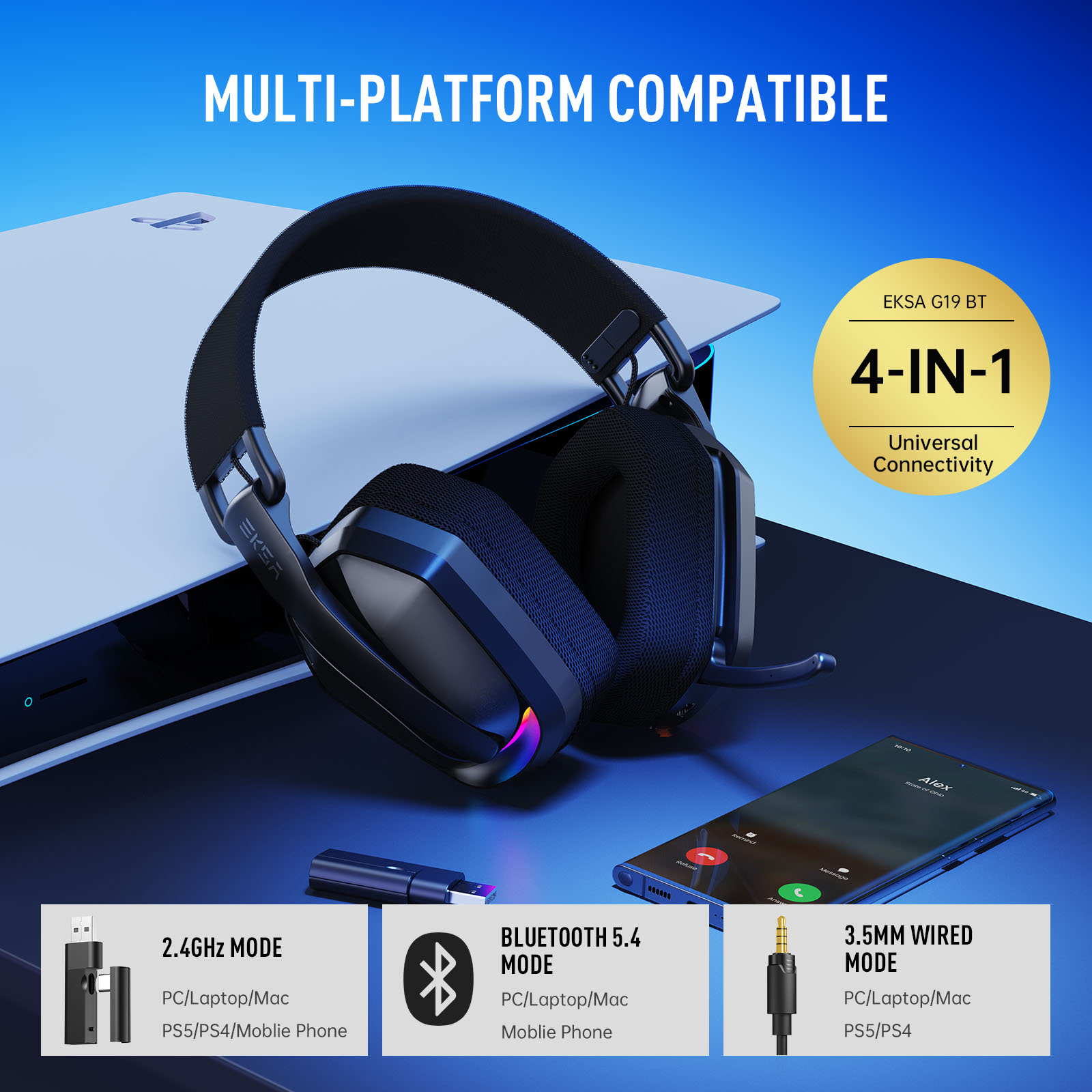EKSA G19BT 2.4GHz Draadloze Ga - Gaming Headset Rgb recensie en prijs